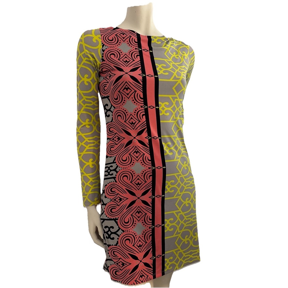 Analili‎ Bodycon Long Sleeve Mini Dress Fully Lined -Geometric Mod Print Medium